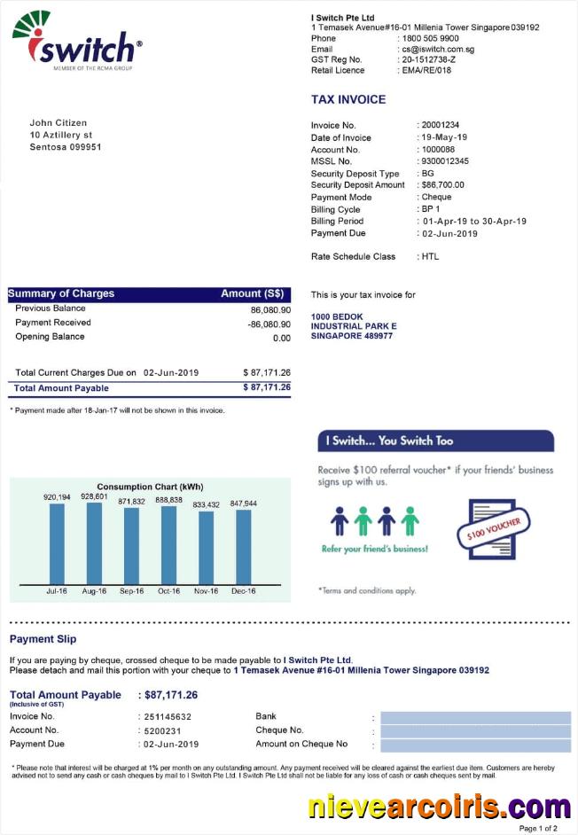 Singapore Iswitch energy utility bill